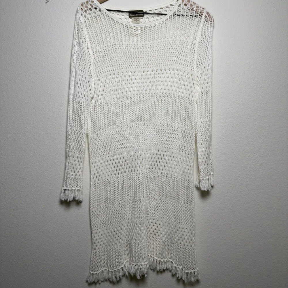 Tommy‎ Bahama Women Linen Cotton Swim Coverup Dress Crochet Fringe Beach Resort